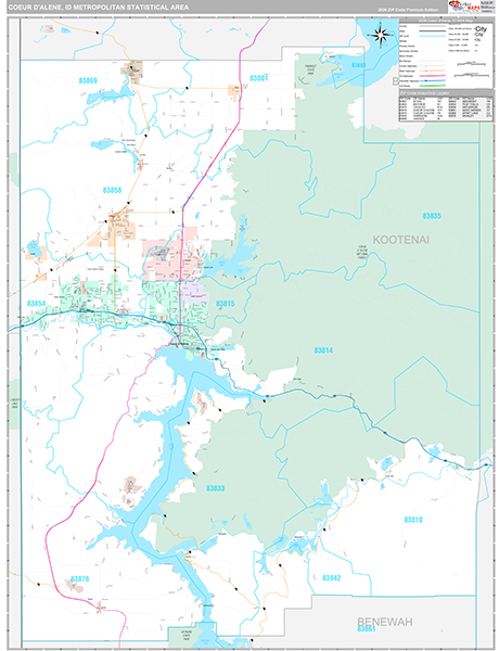 Coeur d'Alene Metro Area Wall Map